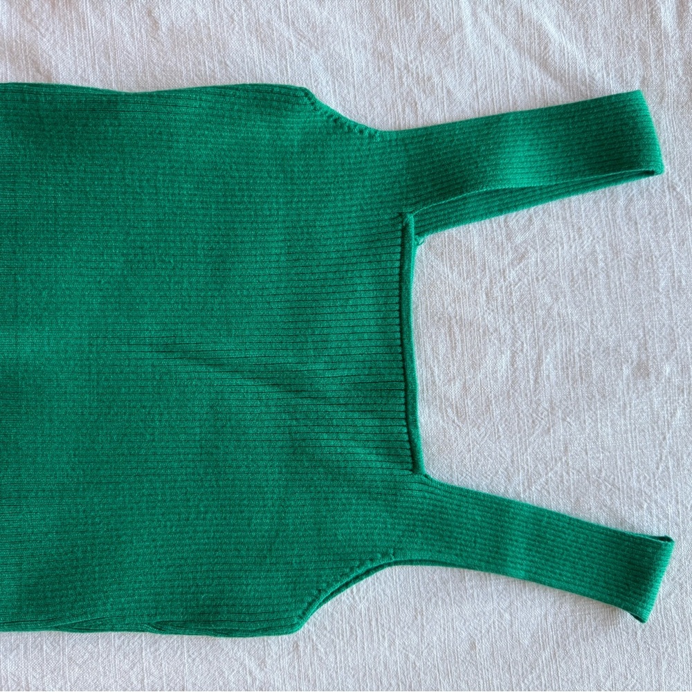 Green Ribbed Knit Tank Top